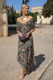 Elena | Maxikleid für Feste mit V-Ausschnitt Beach in Blumenstrauß