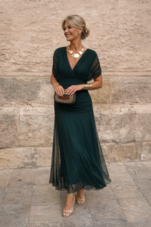 Elena | Maxikleid für Feste mit V-Ausschnitt Beach in Flaschengrün