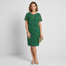 Midikleid im Stufenkleid-Design mit kurzen Ärmeln aus Chiffon in Grün
