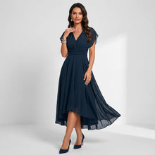Midikleid in A-Linie mit V-Ausschnitt aus feinem Tüll in Unifarbe in Dunkelblau