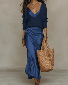 Mila™ - Elegantes Zweifarbiges Midikleid in Marineblau