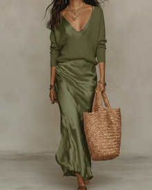 Mila™ - Elegantes Zweifarbiges Midikleid in Militärgrün