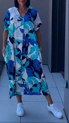 Nia | Geblümtes Midikleid mit V-Ausschnitt in Blau
