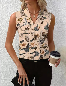 Nicole™ - V-Ausschnitt Freizeitbluse in Beiger Blumenmuster