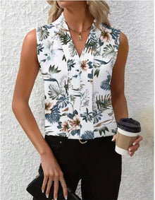Nicole™ - V-Ausschnitt Freizeitbluse in Weißes Blumenmuster