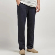 Nikolaus | Herren Leinenhose Casual Gerade in Marineblau