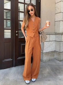 Stefanie – Elegantes Leinen-Set aus Weste und Hose für Damen in Orange
