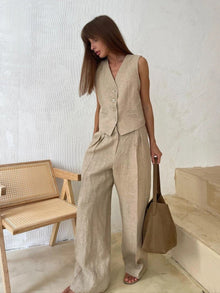 Stefanie – Elegantes Leinen-Set aus Weste und Hose für Damen in Beige