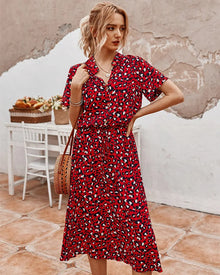 Gerda – Bedrucktes Midikleid für Damen in Rot