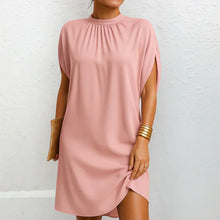Damen Sommer Elegant Hochgeschlossen Midikleid in Rosa