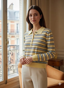 Polo-Pullover mit edler Knopfleiste in Gelb