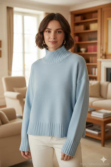 Oversize-Rollkragenpullover in Himmelblau