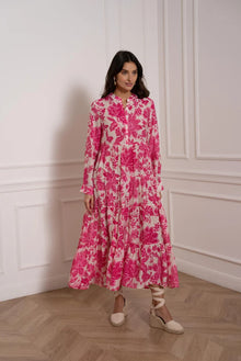 Maxikleid aus Seiden-Mix in Fuchsia