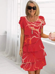 Rosie™ - Blumen Tiered Chiffon Kleid in Rot