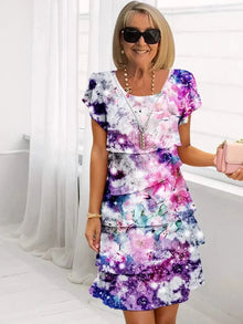 Rosie™ - Blumen Tiered Chiffon Kleid in Lila