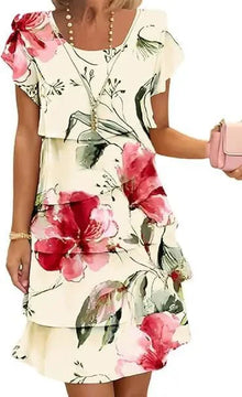 Rosie™ - Blumen Tiered Chiffon Kleid in Gelb Rot