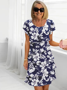 Rosie™ - Blumen Tiered Chiffon Kleid in Blau