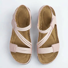 Sandaletten für Damen in flacher Form mit Riemchen und Klettverschluss in Rosa