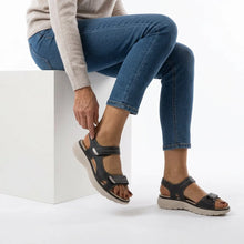 Sportliche Sandalen für Damen mit dicker Sohle und Riemchen mit Klettverschluss in Schwarz