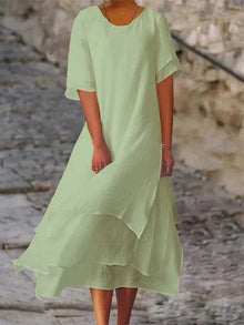 Senna™ - Kurzärmliges Kleid mit Doppel-Layer in Grün