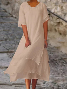 Senna™ - Kurzärmliges Kleid mit Doppel-Layer in Khaki