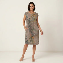 Knielanges Sommerkleid in A-Linie mit Taschen und ärmellosem Schnitt in Braun