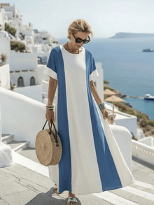 Soraya™ - Farbblockiertes Kurzarm-Maxikleid in Blau