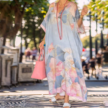 Gima – Langärmliges Kleid Mit Blumenmuster in Blau