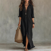 Nilza – Locker Sitzendes Maxi Kleid Mit Schlitz Vorne in Schwarz