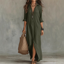 Nilza – Locker Sitzendes Maxi Kleid Mit Schlitz Vorne in Grün