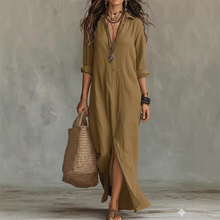 Nilza – Locker Sitzendes Maxi Kleid Mit Schlitz Vorne in Khaki