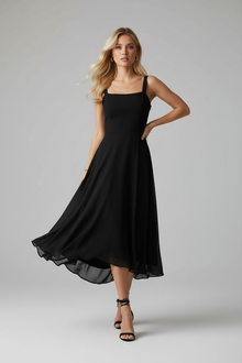 Antonia – Damenkleid mit Blumenmuster und ausgestelltem Rockteil in Schwarz