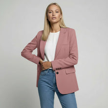 Langer Blazer für Damen mit zwei Knöpfen und Klappentaschen in einfarbigem Design in Rosa
