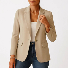 Una | Damen Elegante Blazer Mit Knopf in Beige
