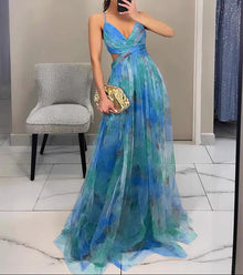 Valeria™ - Elegantes florales Maxikleid in Blau