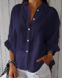 Vielseitige Damen Bluse mit Knopfleiste | Kurzarm in Tiefblau