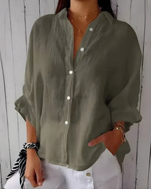 Vielseitige Damen Bluse mit Knopfleiste | Kurzarm in Armeegrün