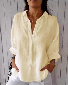 Vielseitige Damen Bluse mit Knopfleiste | Kurzarm in Beige
