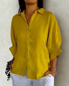 Vielseitige Damen Bluse mit Knopfleiste | Kurzarm in Gelb