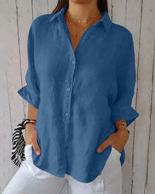 Vielseitige Damen Bluse mit Knopfleiste | Kurzarm in Blau