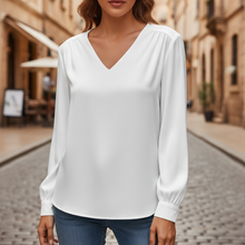 Yvonne – Damen-Satinbluse mit V-Ausschnitt in Weiß