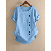 Walburga | Damen Bluse Kurzarm Mit Knöpfen Für Sommer in Hellblau