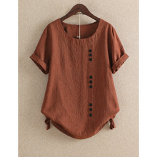 Walburga | Damen Bluse Kurzarm Mit Knöpfen Für Sommer in Braun