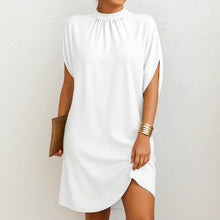 Damen Sommer Elegant Hochgeschlossen Midikleid in Weiß