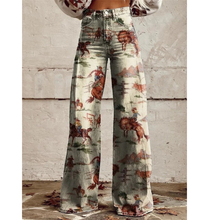 Willa | Damen Western Print Denim Hose in Beige