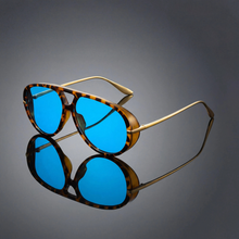 William | Herren Moderne Sonnenbrille Aviator Leopard Design in Blau
