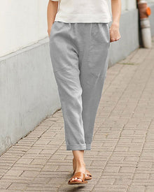 Helena | Damen Sommer Leinenhose mit lockerem Schnitt und elastischem Bund in Grau