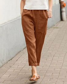 Helena | Damen Sommer Leinenhose mit lockerem Schnitt und elastischem Bund in Braun