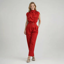 Tailliertes Damen Set aus ärmellosem Top und Hose mit hoher Taille im Jumpsuit Look in Rot