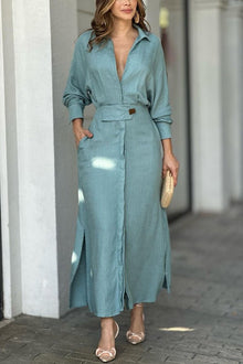 Yara™ - Knöchellanges Hemdkleid in Blau